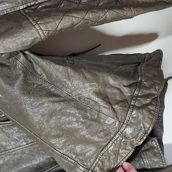 Blanc Noir Brown Genuine Leather Moto Style Jacket Buckles Zippers Detail Quiltd - Picture 14 of 15